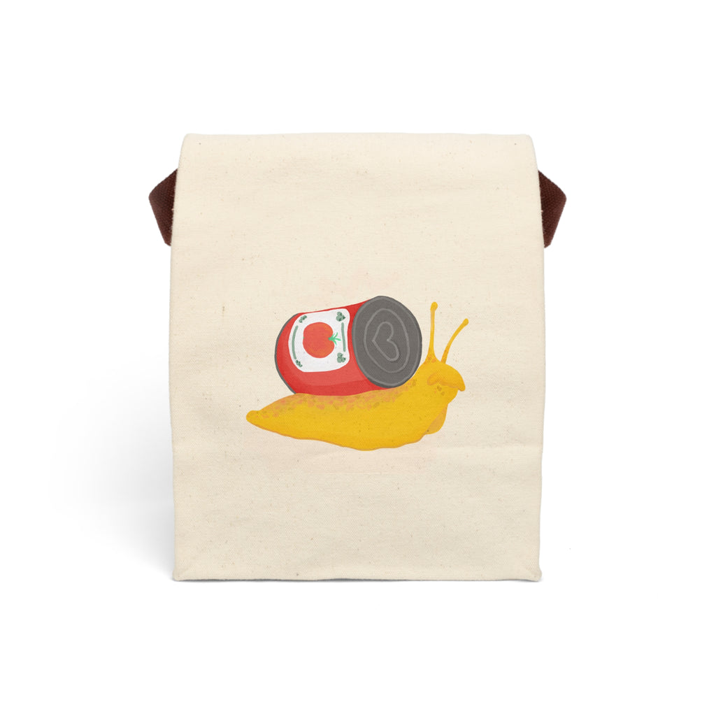 Snail Carrying Soup Canvas Lunch Bag with Strap | Cute Foodie Illustration