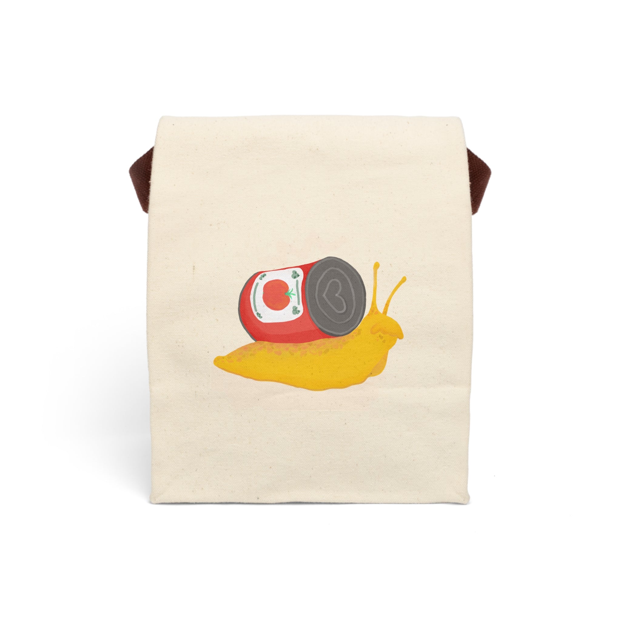 Snail Carrying Soup Canvas Lunch Bag with Strap | Cute Foodie Illustration