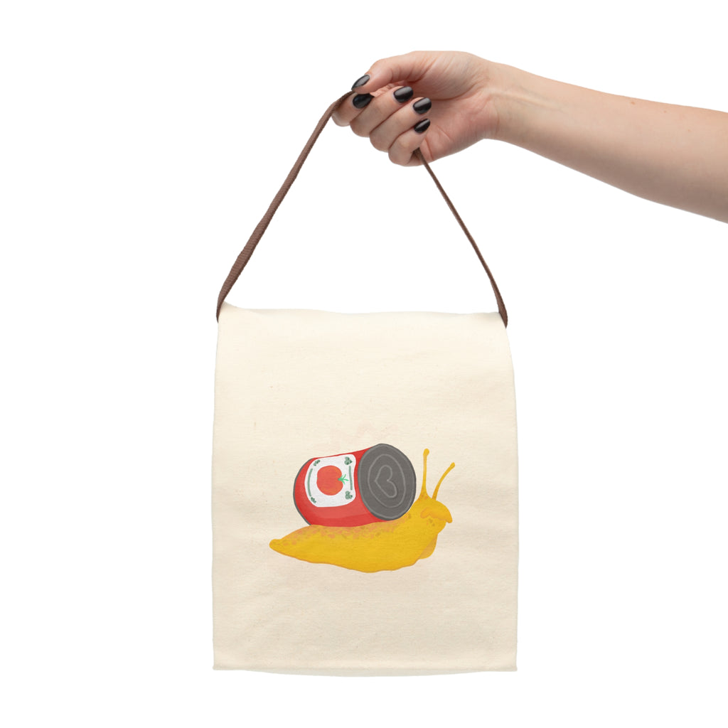 Snail Carrying Soup Canvas Lunch Bag with Strap | Cute Foodie Illustration