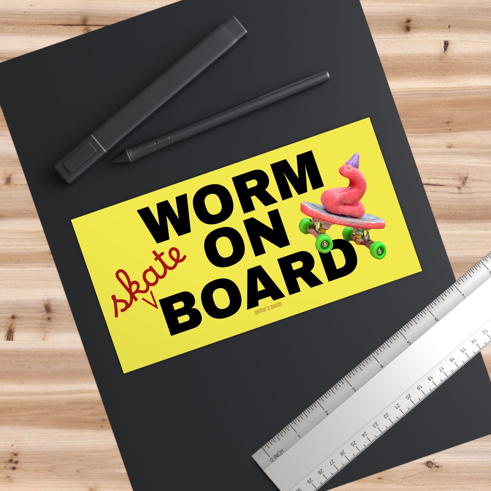 Worm On Board Bumper Sticker | Skateboard Worm Vinyl Decal