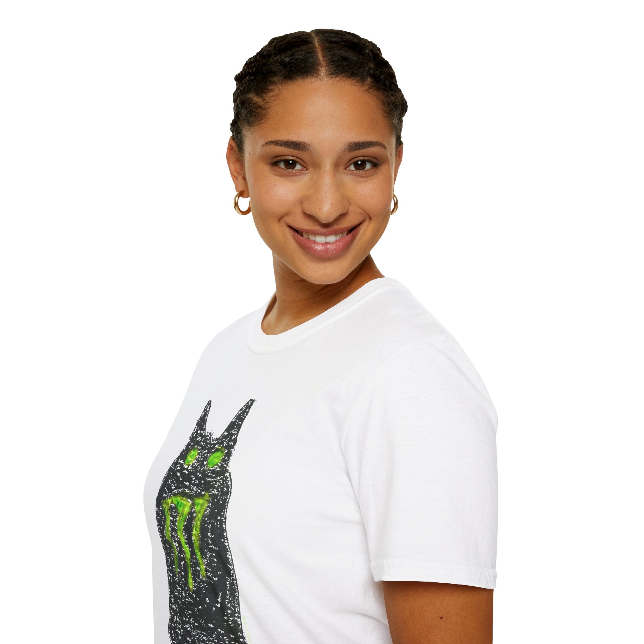 Green-Eyed Monster Cat T-Shirt | Grunge Cat Illustration
