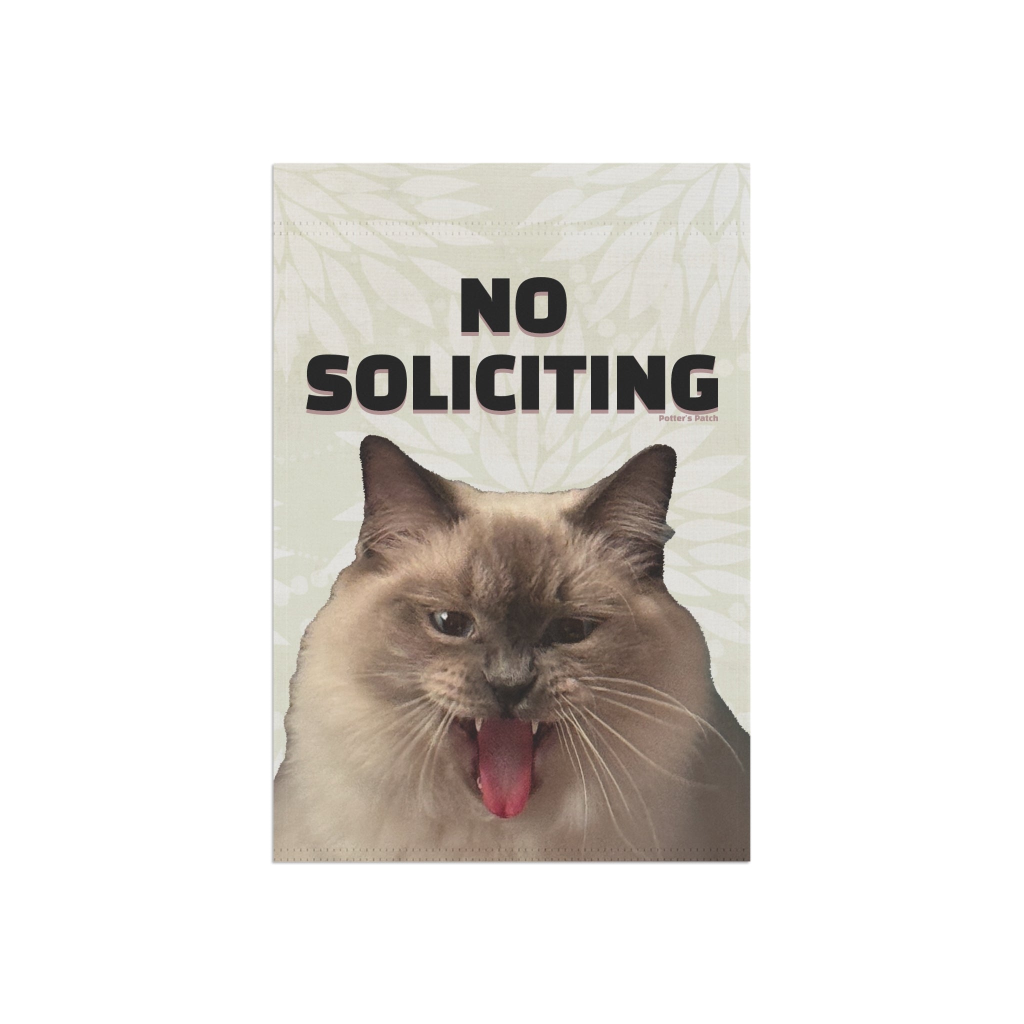 No Soliciting Cat Garden Flag | House Banner, Funny Cat Lawn Decor 12"x8"