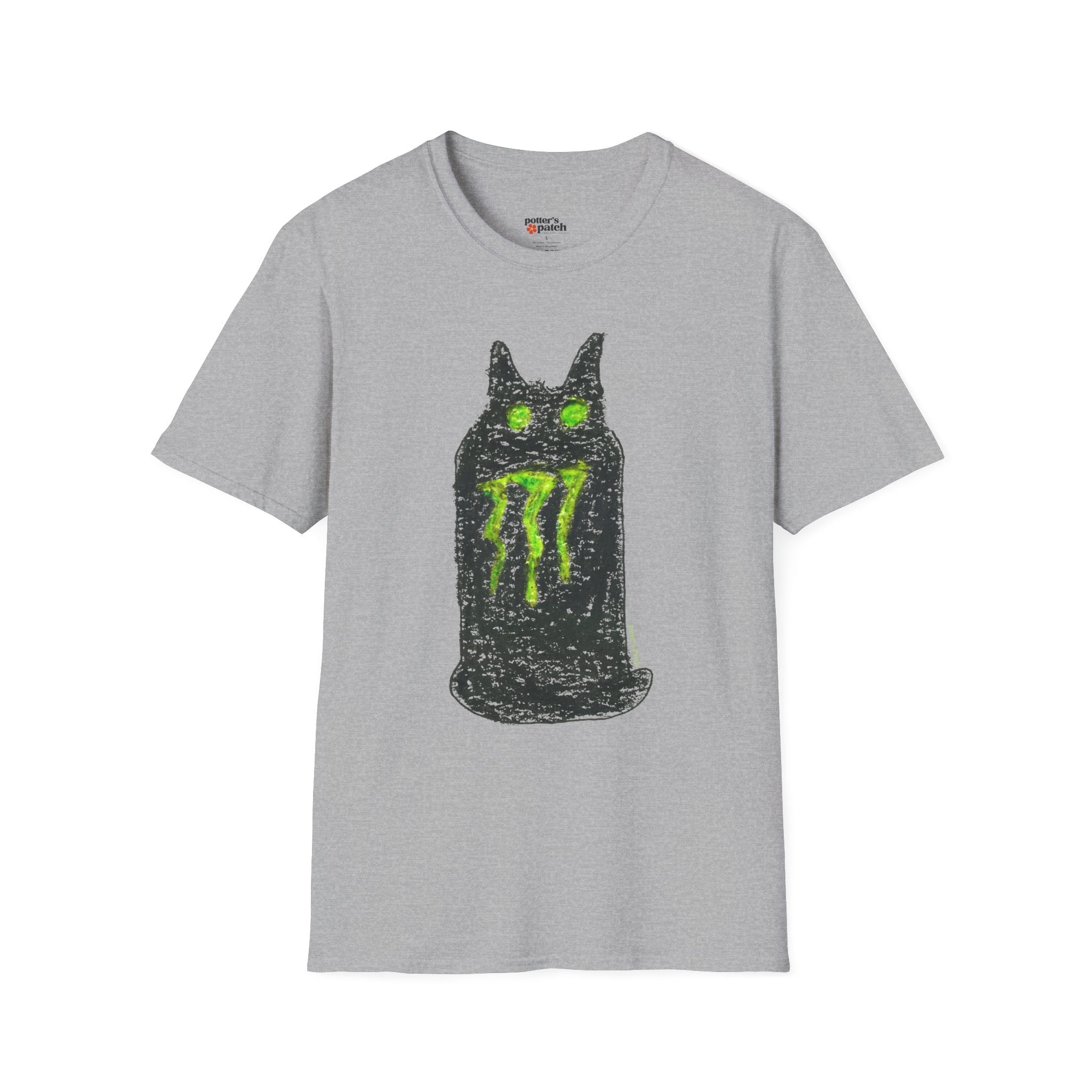 Green-Eyed Monster Cat T-Shirt | Grunge Cat Illustration