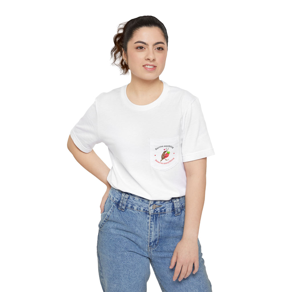 Pocket T-Shirt — Cute Strawberry Cartoon Pocket Tee (Strawberry Lover Gift)