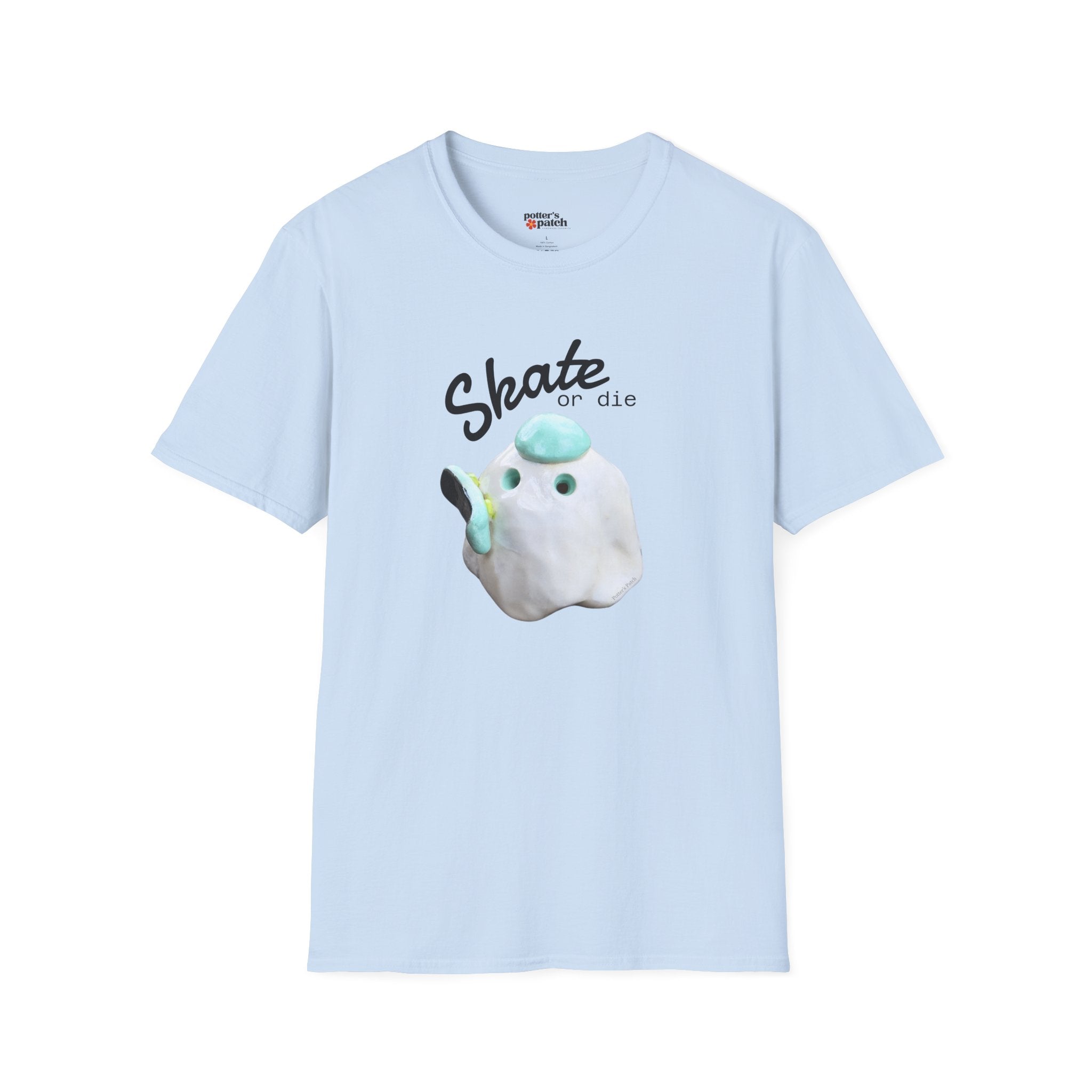 Skate or Die Ghost with Skateboard Deck T-Shirt | Skateboarder tee
