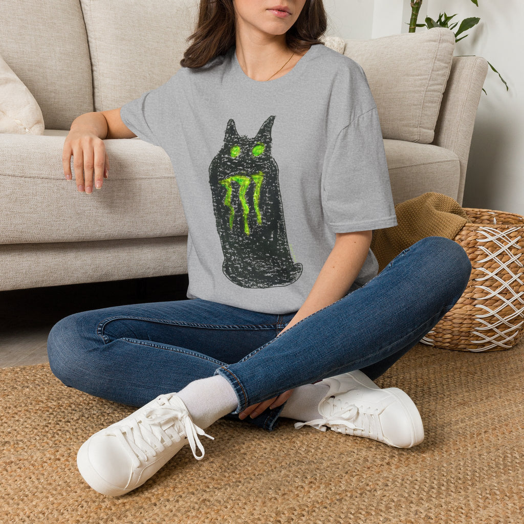 Green-Eyed Monster Cat T-Shirt | Grunge Cat Illustration