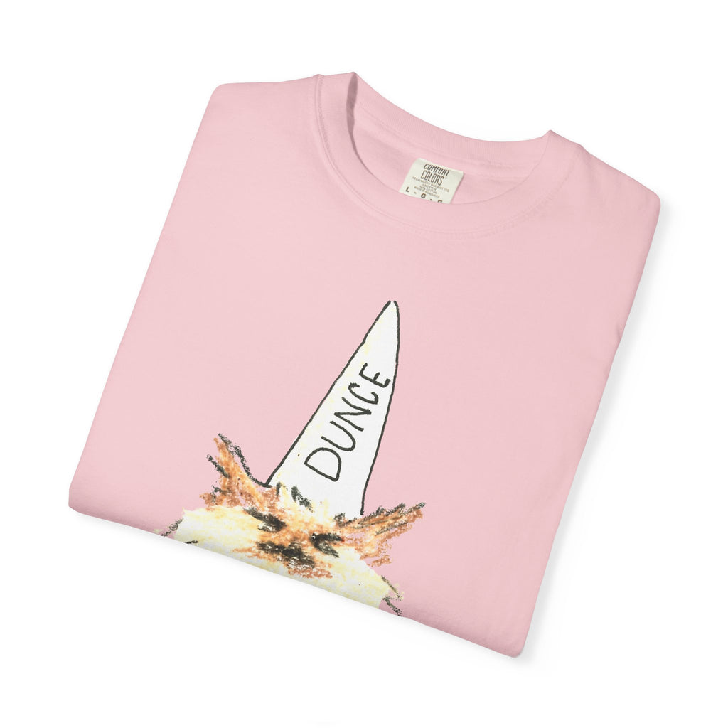 T-Shirt — Fluffy Cat Wearing 'Dunce' Cone Hat Illustrated Tee