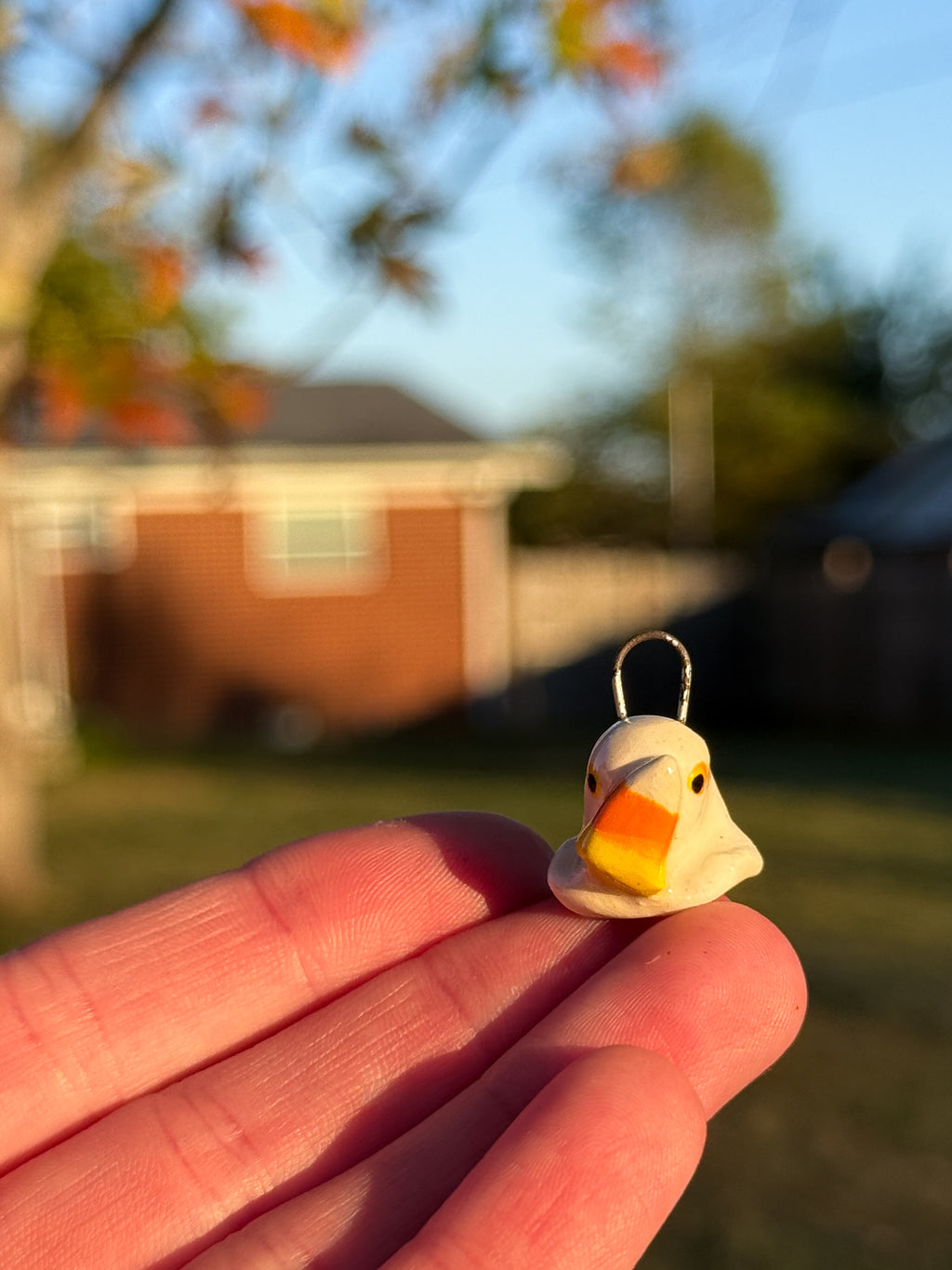 Candy Corn Ghost with Eyes Handmade Ceramic Necklace