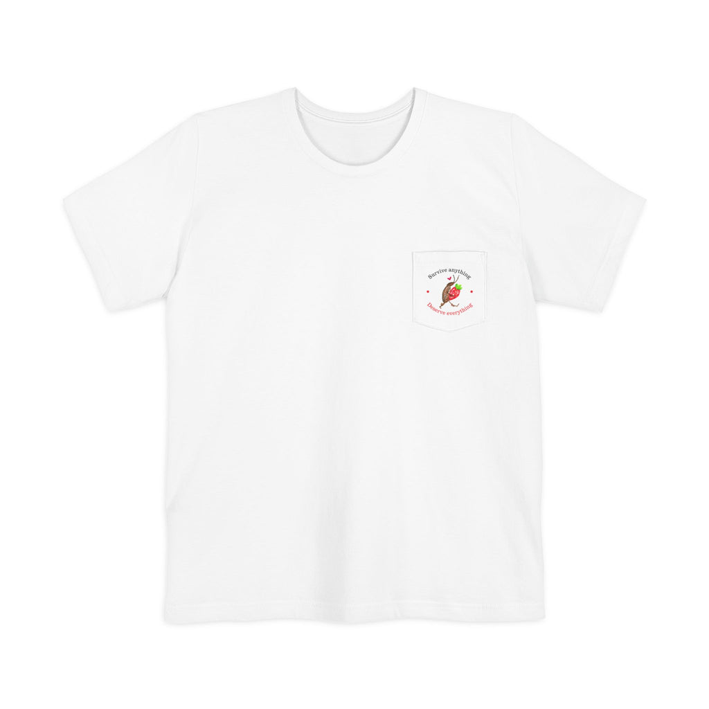 Pocket T-Shirt — Cute Strawberry Cartoon Pocket Tee (Strawberry Lover Gift)