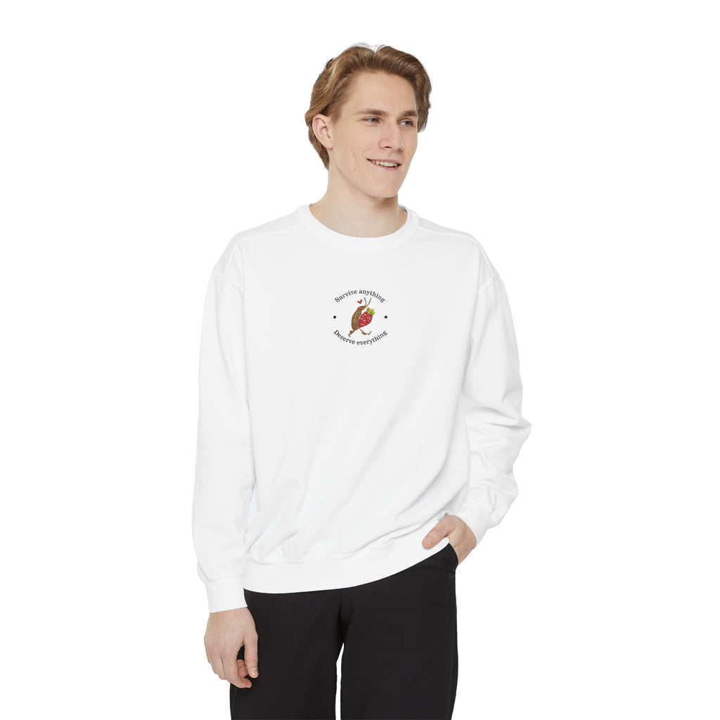 Cute Cockroach with Strawberry "Survive anything, Deserve Everything" Embroidered Sweatshirt