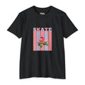 Skate Snake with Party Hat Pink Graphic Tee — Retro Stripes Skateboard Design