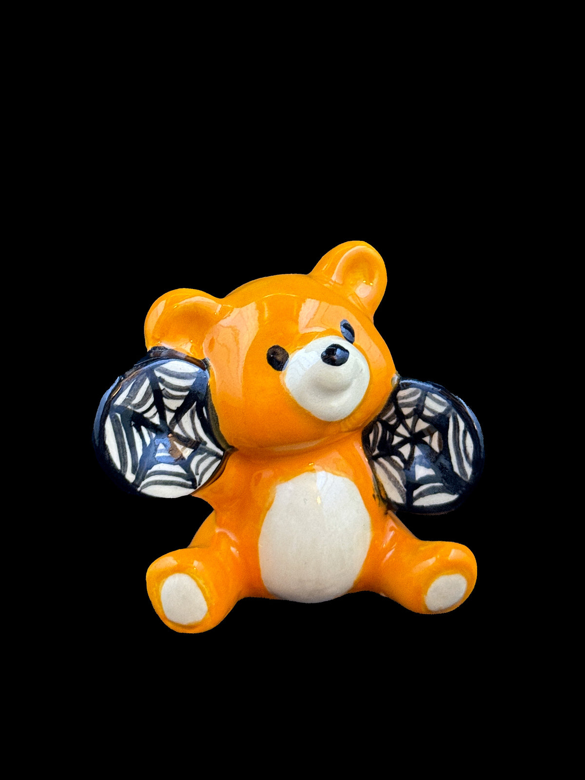 Halloween Bear Figurine with Spiderweb Cymbals – Handmade Ceramic