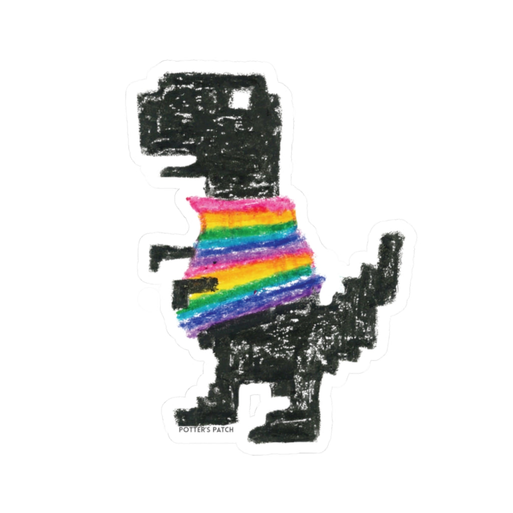 Rainbow Sweater Retro Dinosaur Stickers | Kiss-Cut Vinyl Sticker