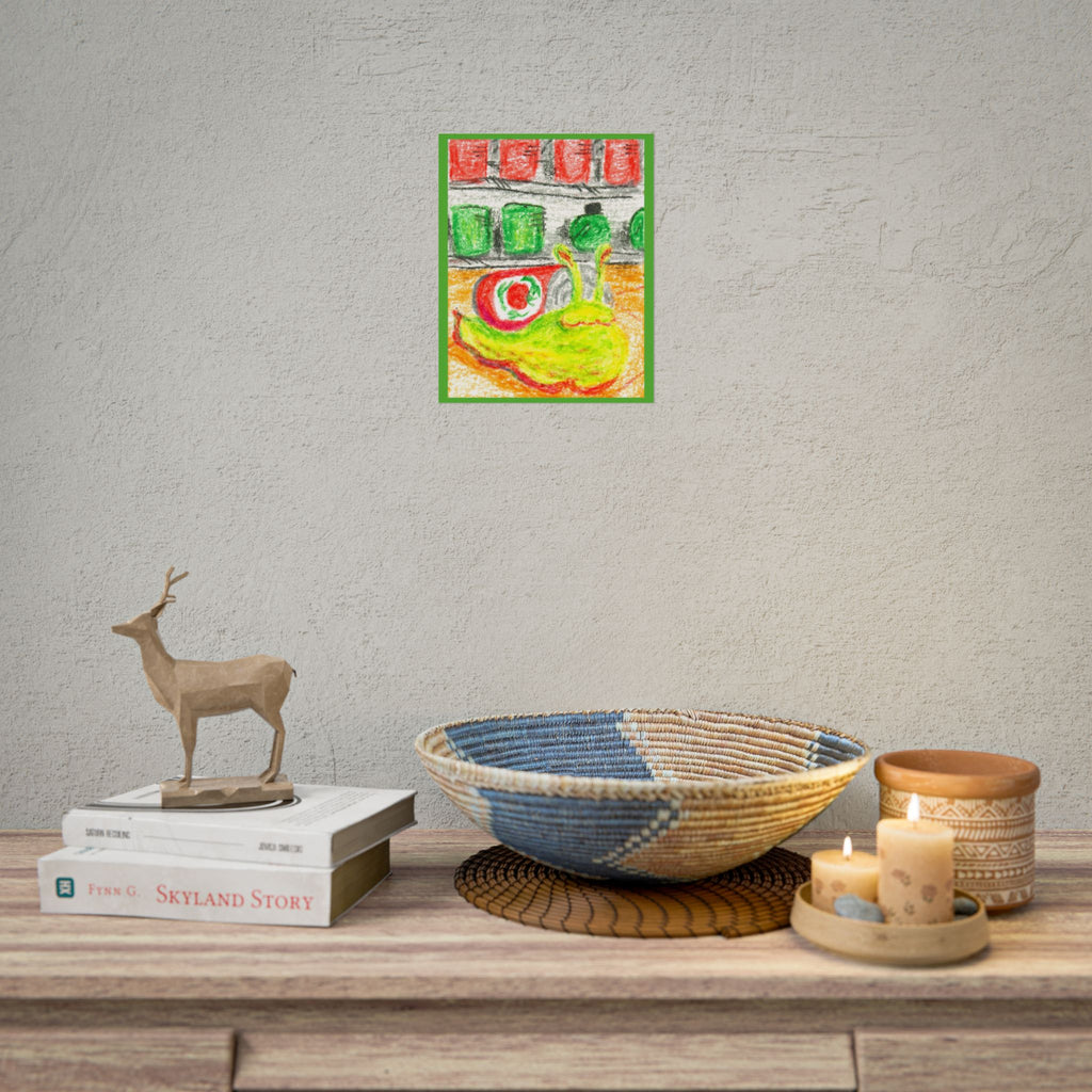 Cute Soup Snail Illustration Rolled Poster | Colorful Crayon Art 8" x 10"