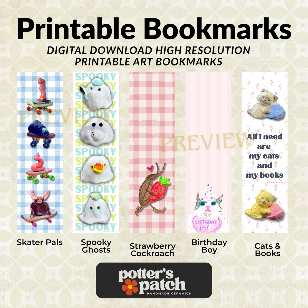 Printable Art Bookmark | 14 Artwork Options