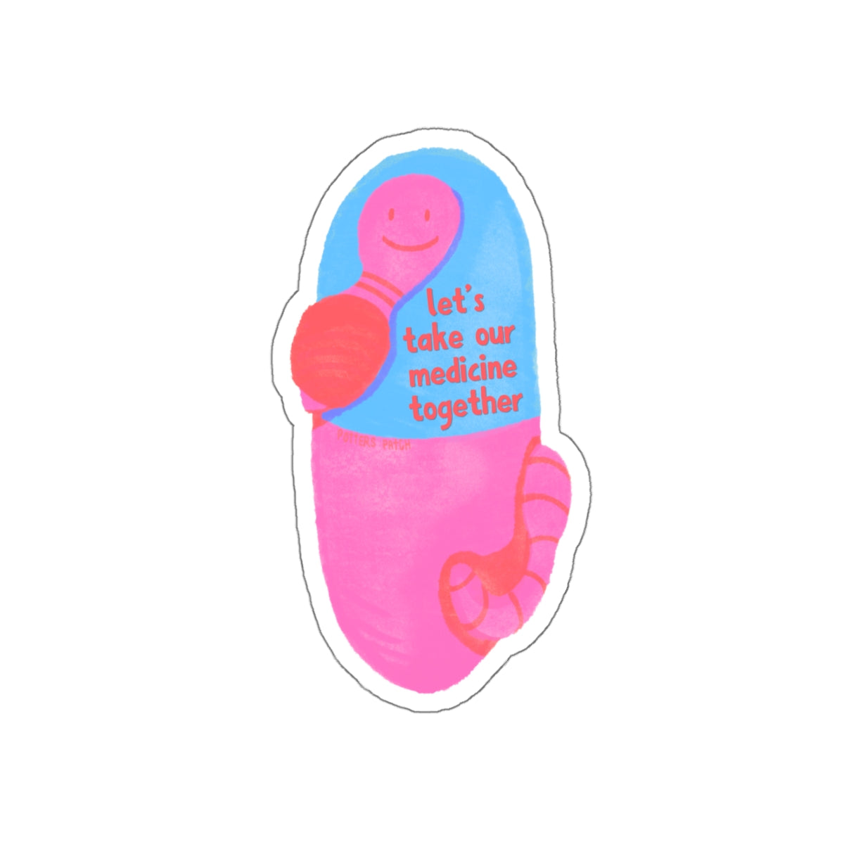 Cute Smiling Worm on Pink and Blue Pill Sticker  Medicine Reminder | Die-Cut Sticker