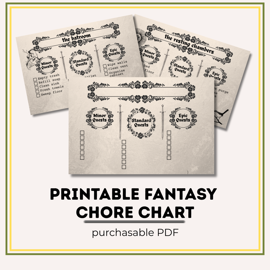 Fantasy Printable Chore Chart | D&D Cleaning Checklist | Gamer Home Organization | Instant Download PDF