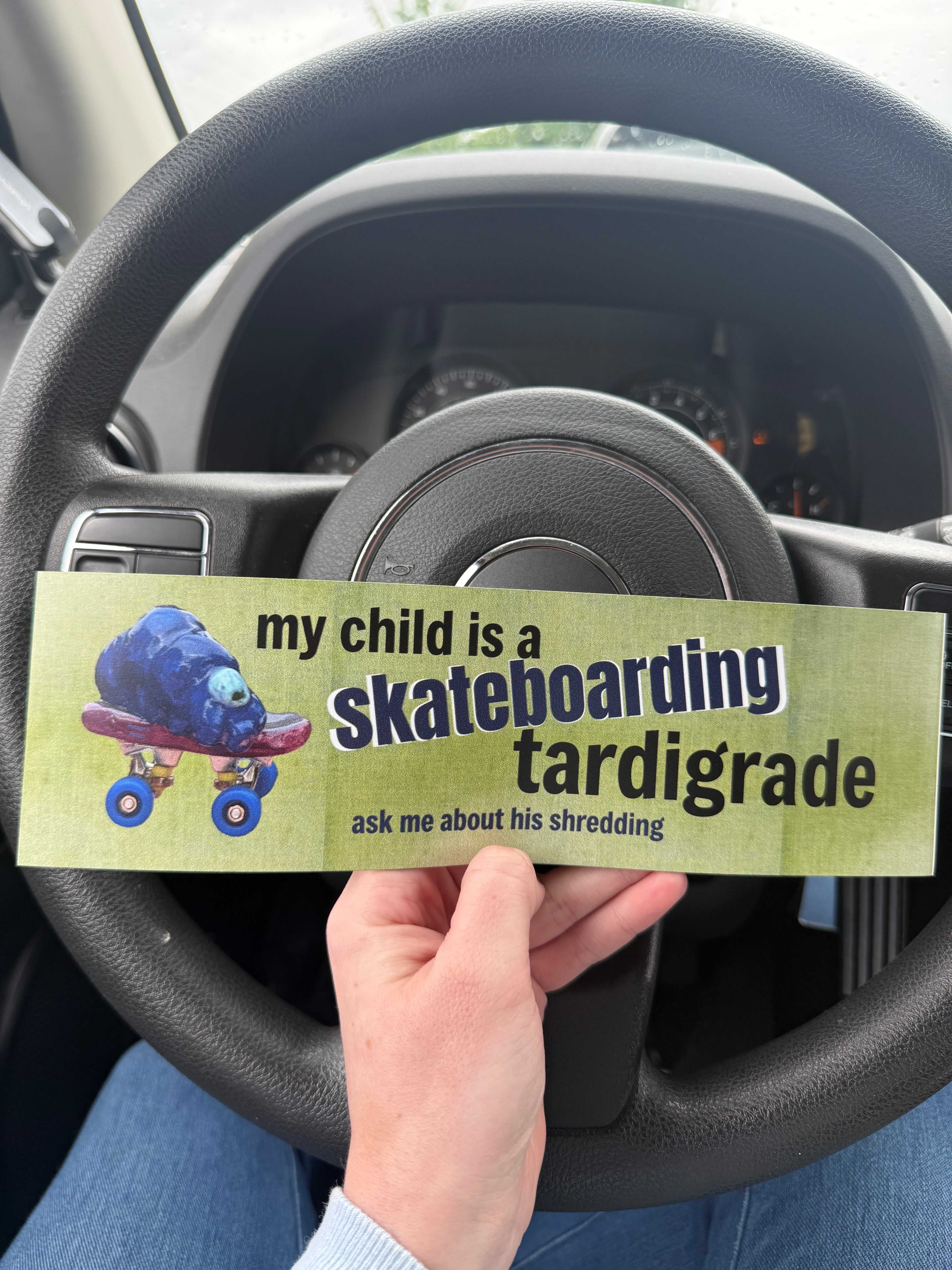 Skateboarding Tardigrade Car Magnet | Funny skateboarding bumper magnet 10"x3"
