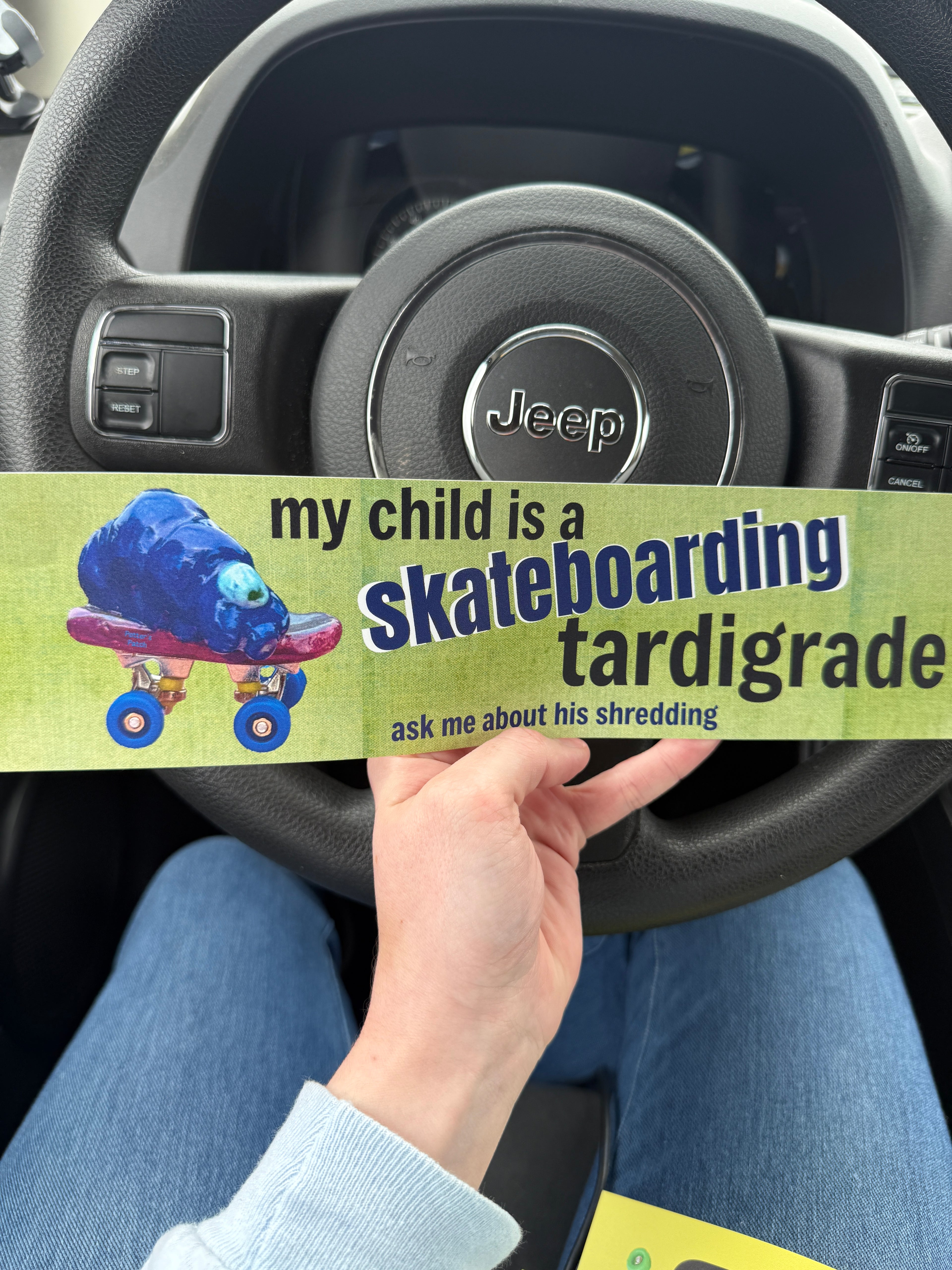 Skateboarding Tardigrade - My son is a tardigrade Funny Bumper Sticker 11"x3"