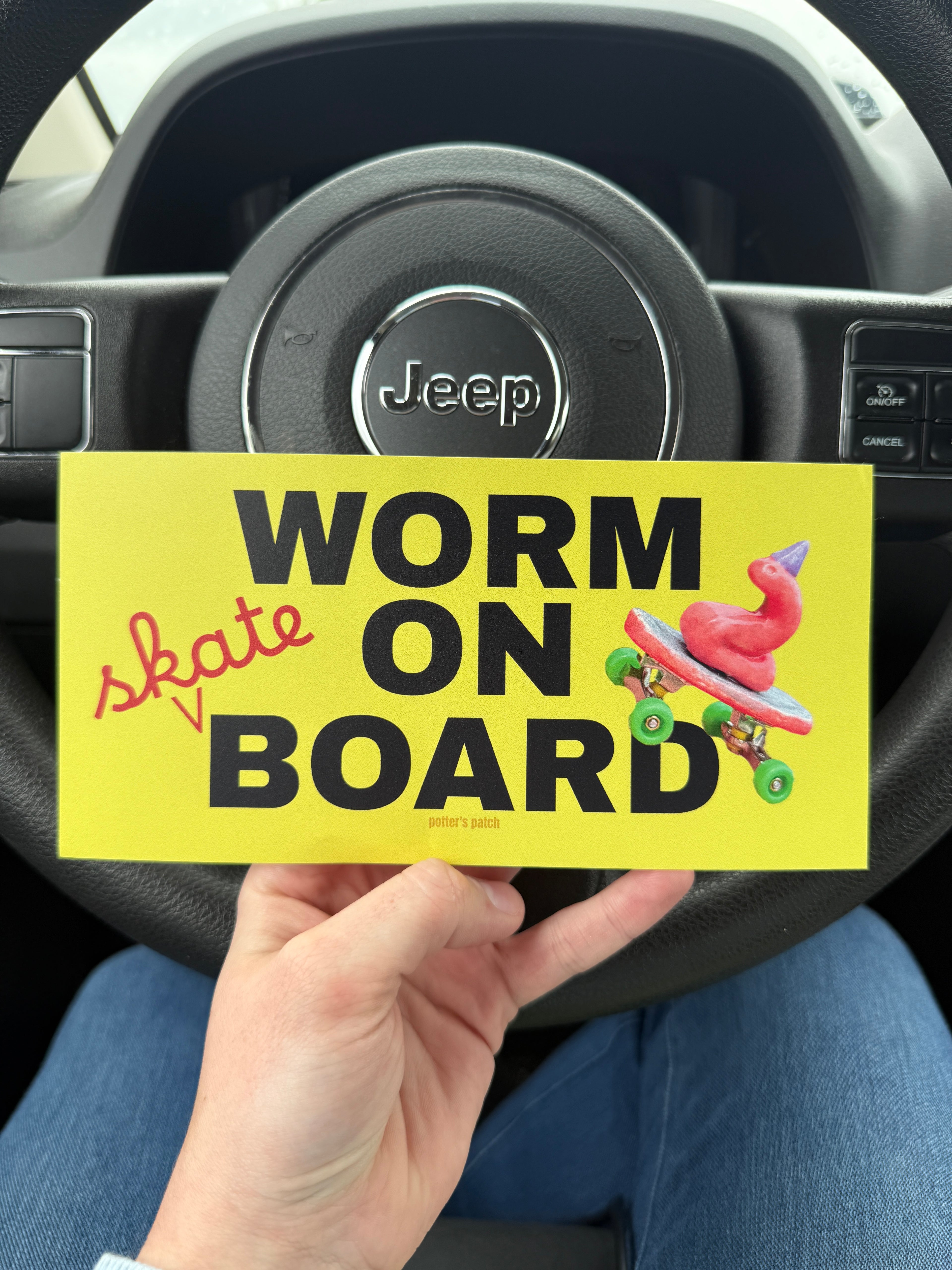 Worm On Board Bumper Sticker | Skateboard Worm Vinyl Decal