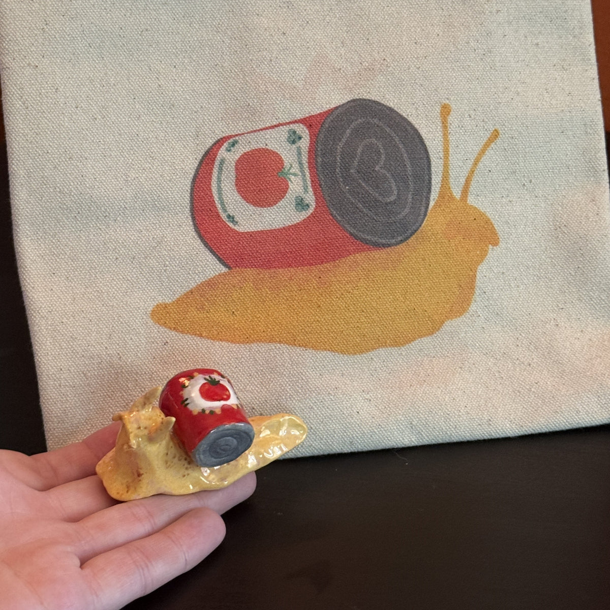 Snail Carrying Soup Canvas Lunch Bag with Strap | Cute Foodie Illustration