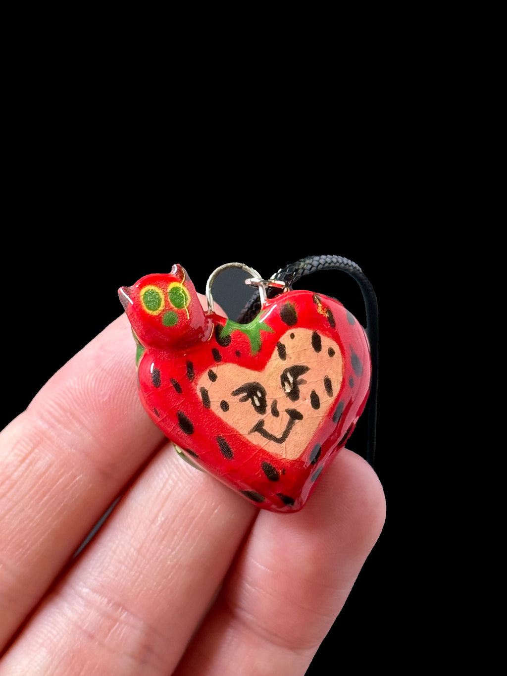 Strawberry & Caterpillar Handcrafted Ceramic Necklace