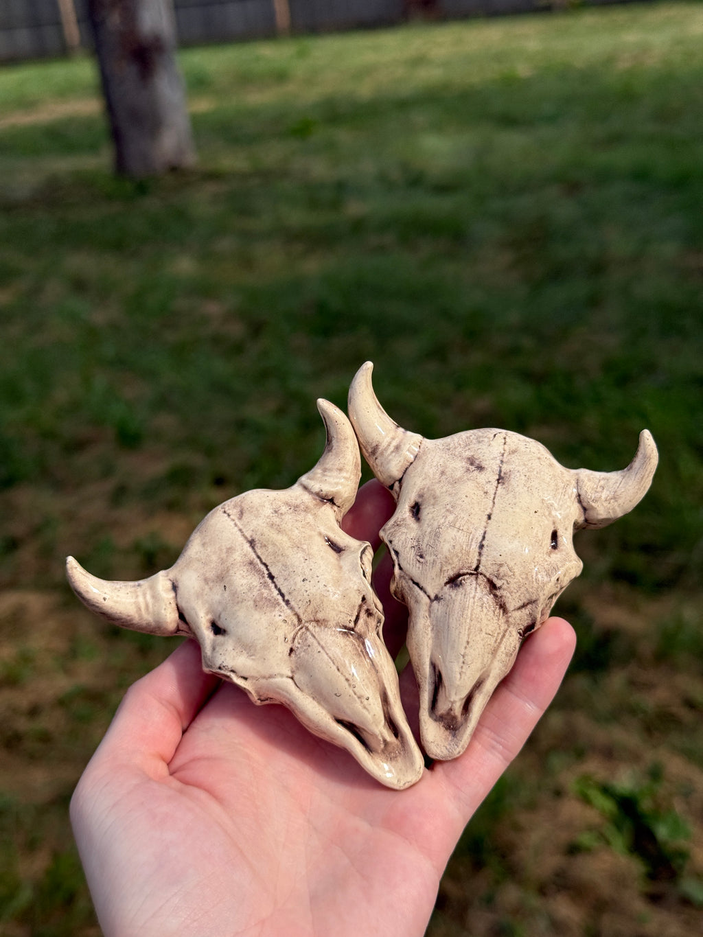 Handmade Ceramic Bison Skull | Miniature Tabletop Decor
