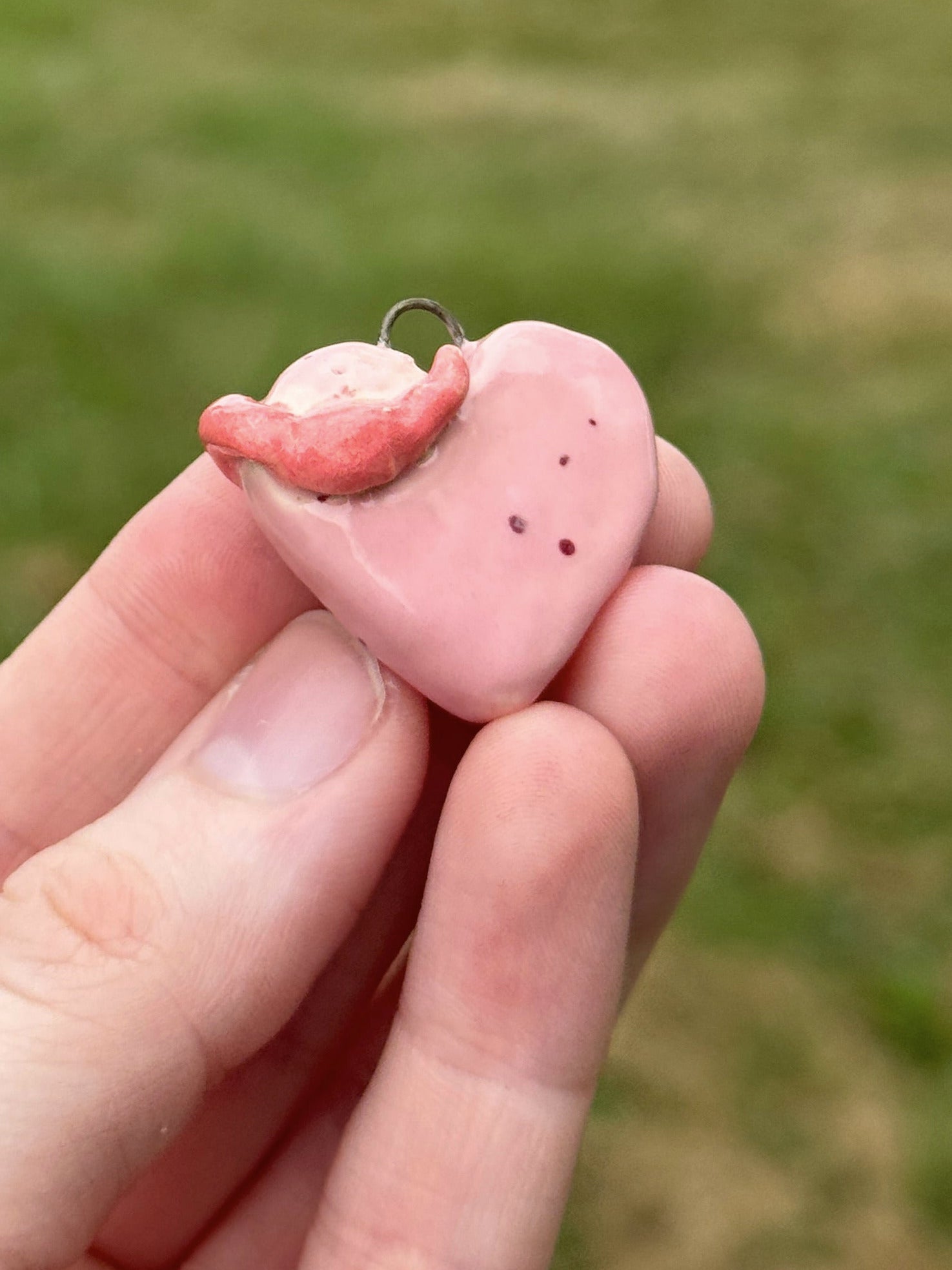 Worm on a Heart Ceramic Pendant – Handmade 1" Necklace or Keychain