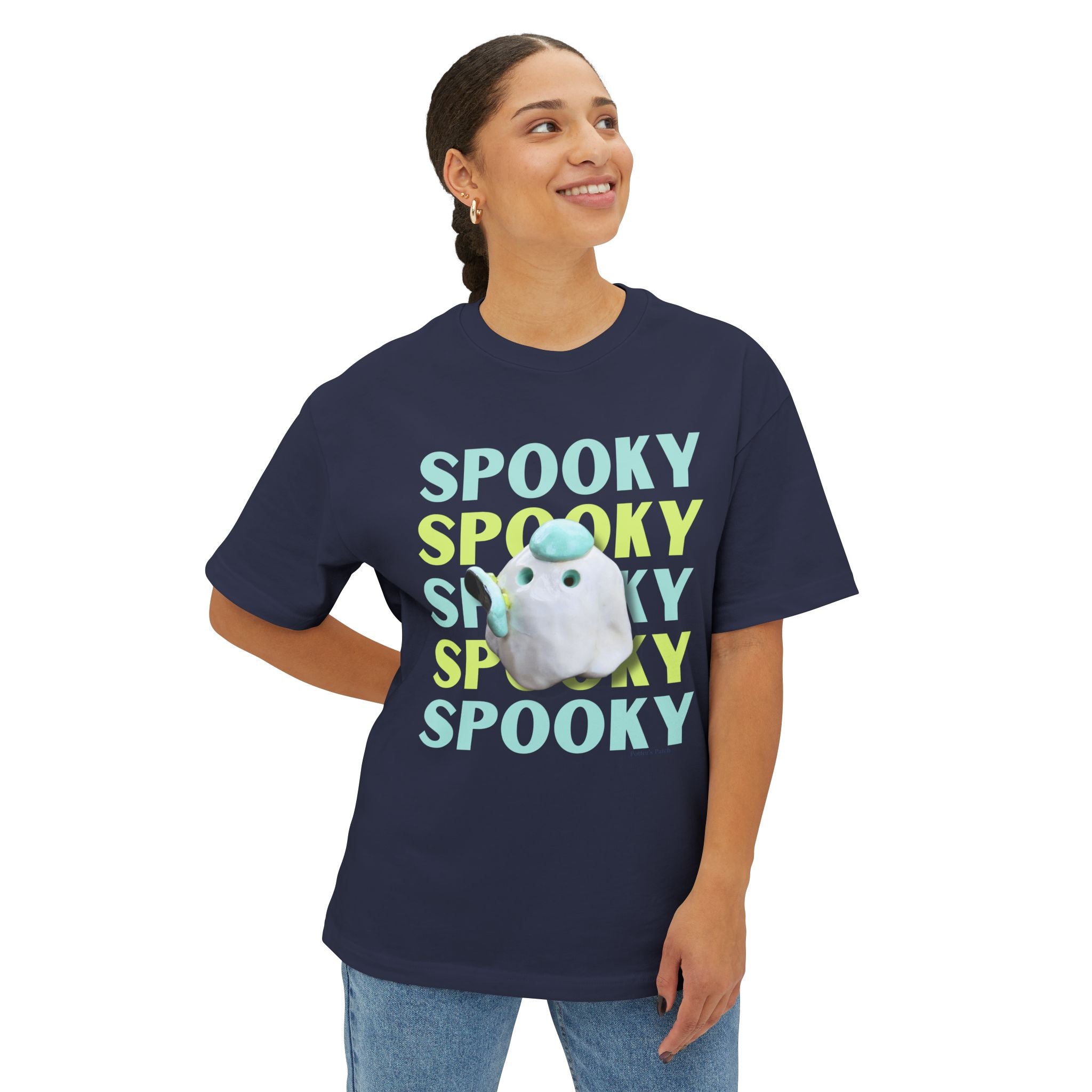 Spooky Ghost Skater Tee — Cute Pastel Halloween Skateboard Oversized T-Shirt