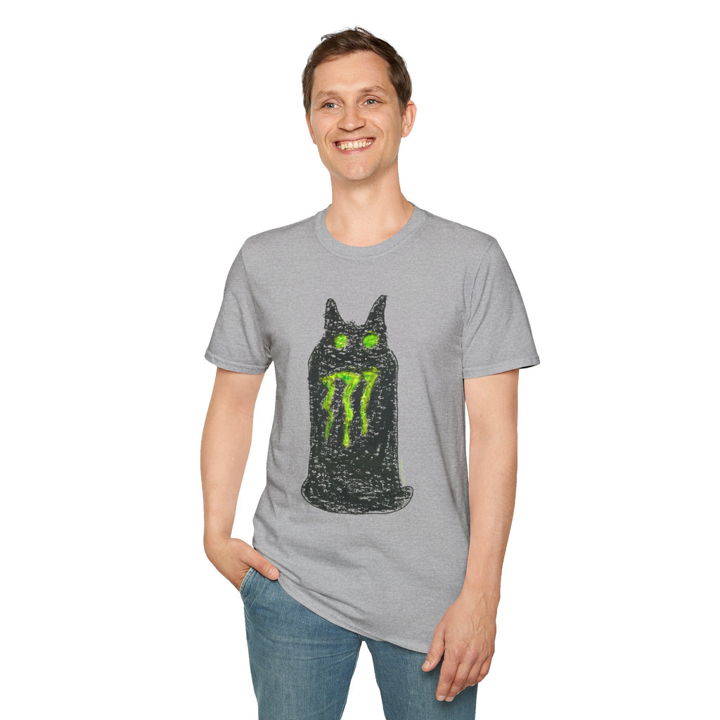 Green-Eyed Monster Cat T-Shirt | Grunge Cat Illustration