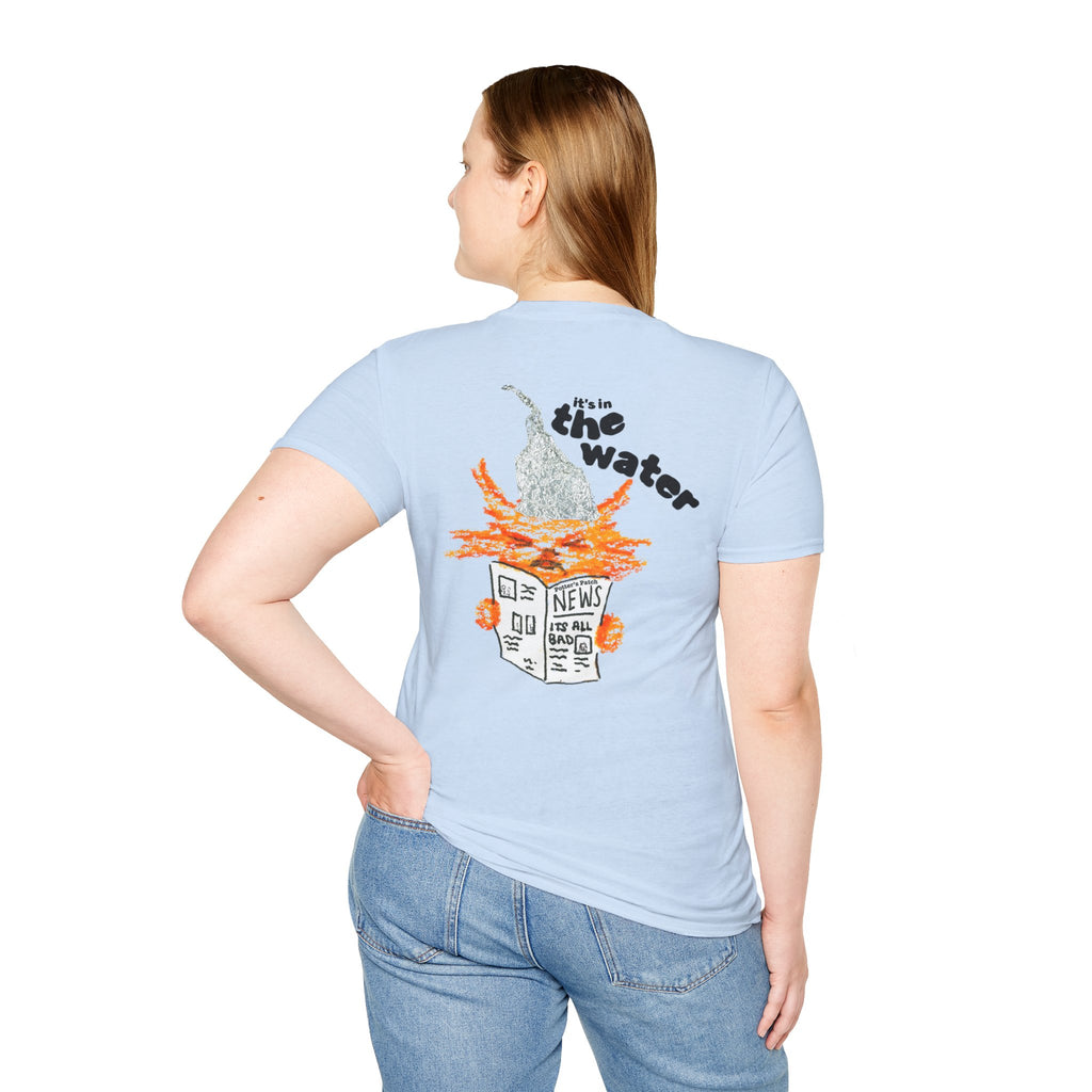 Orange Cat Conspiracy Theorist Hand Drawn Unisex Softstyle T-Shirt Frogs are Gay It's in the Water Funny Shirt
