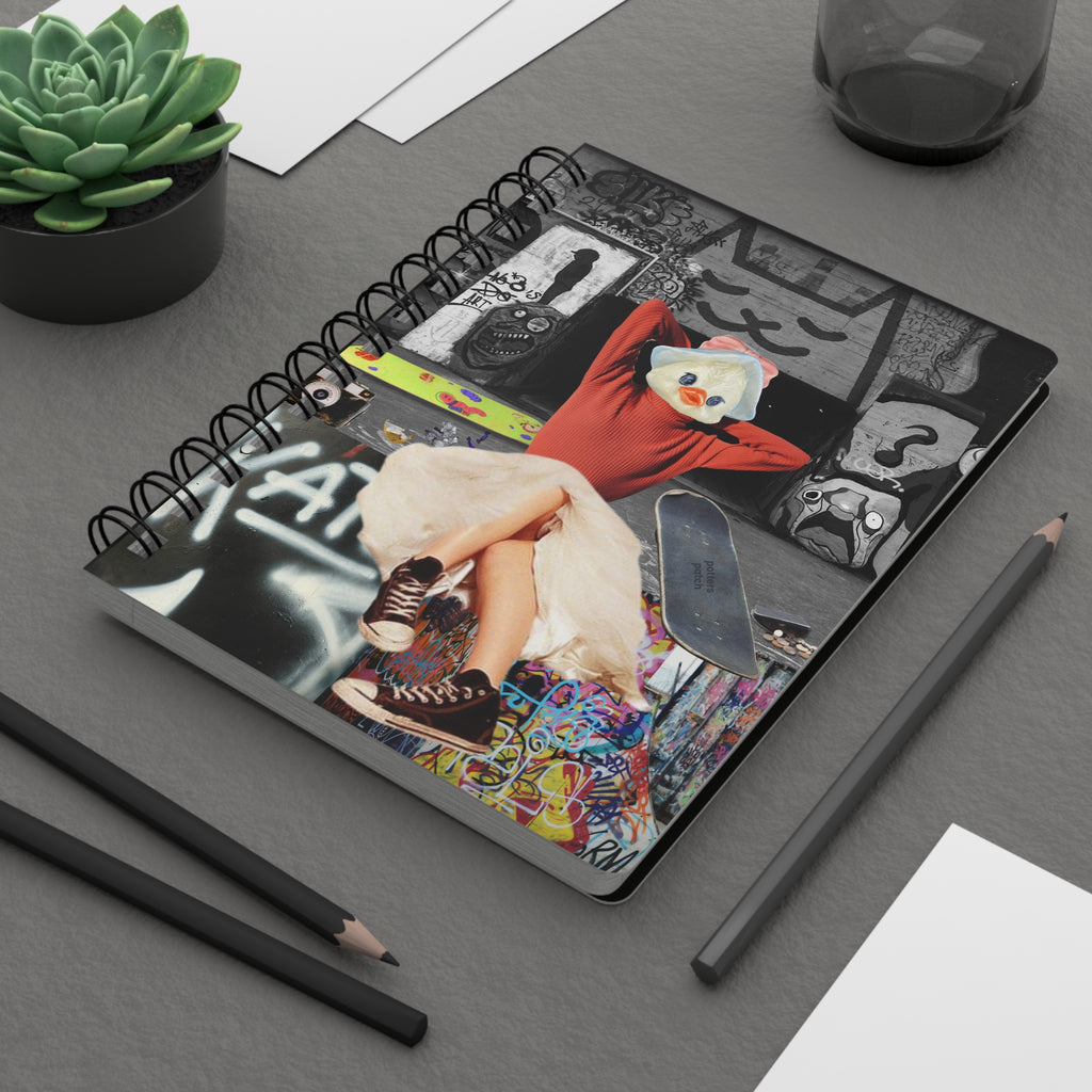 Skater Duck Grunge Collage Spiral Bound Journal | Graffiti Street Skateboard Art Notebook