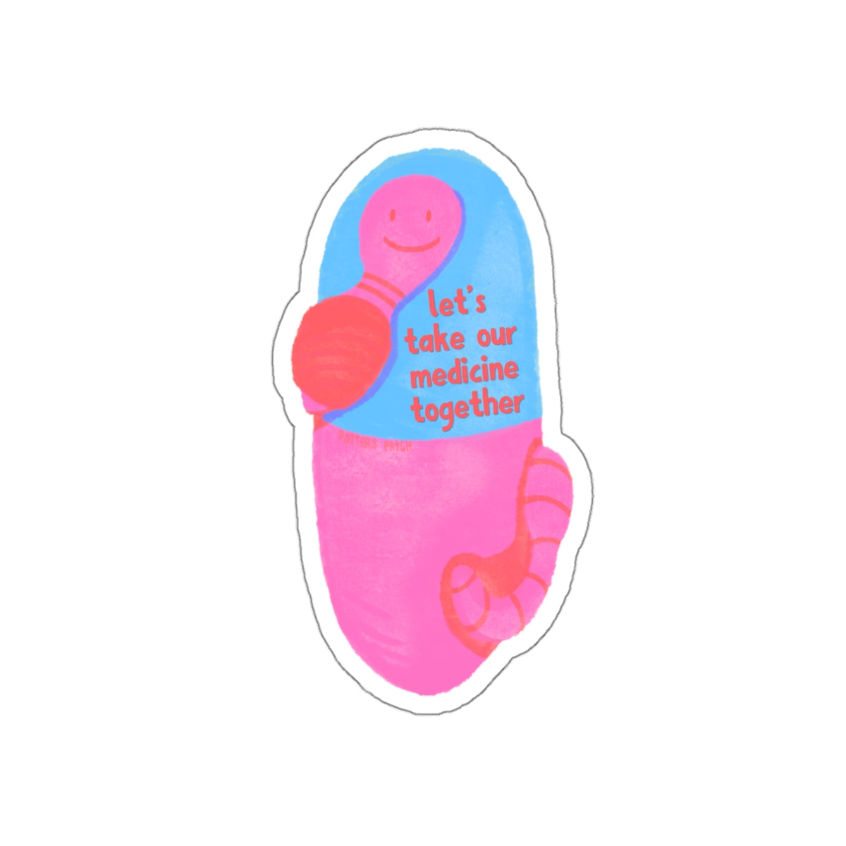 Cute Smiling Worm on Pink and Blue Pill Sticker  Medicine Reminder | Die-Cut Sticker