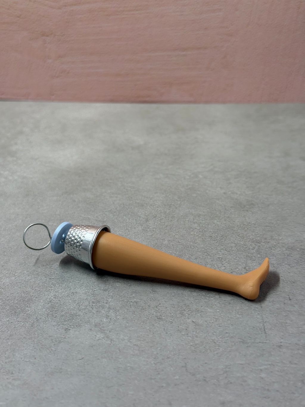 Doll Leg Upcycled Keychain with Thimble and Blue Button