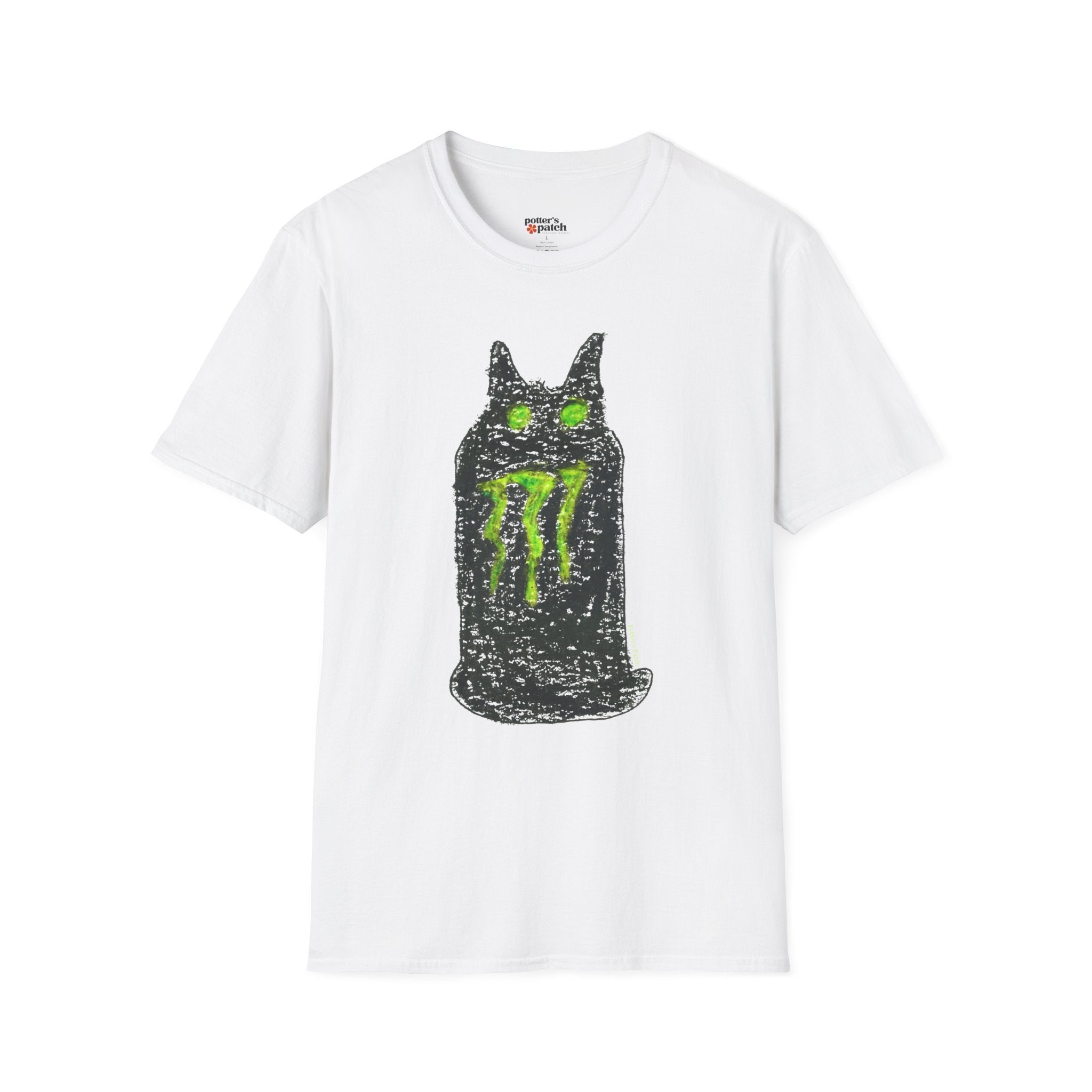 Green-Eyed Monster Cat T-Shirt | Grunge Cat Illustration