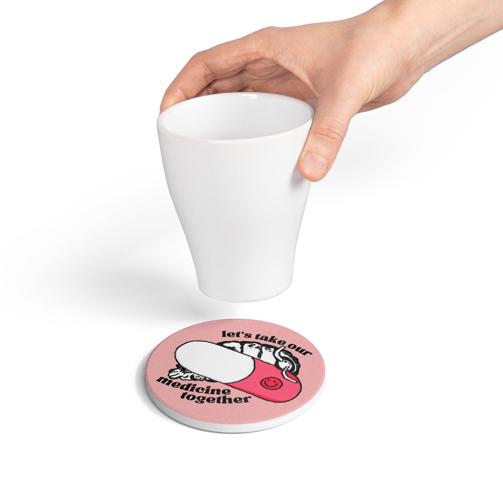 Isopod on a Pink Pill Ceramic Coaster | Bug Art Illustration