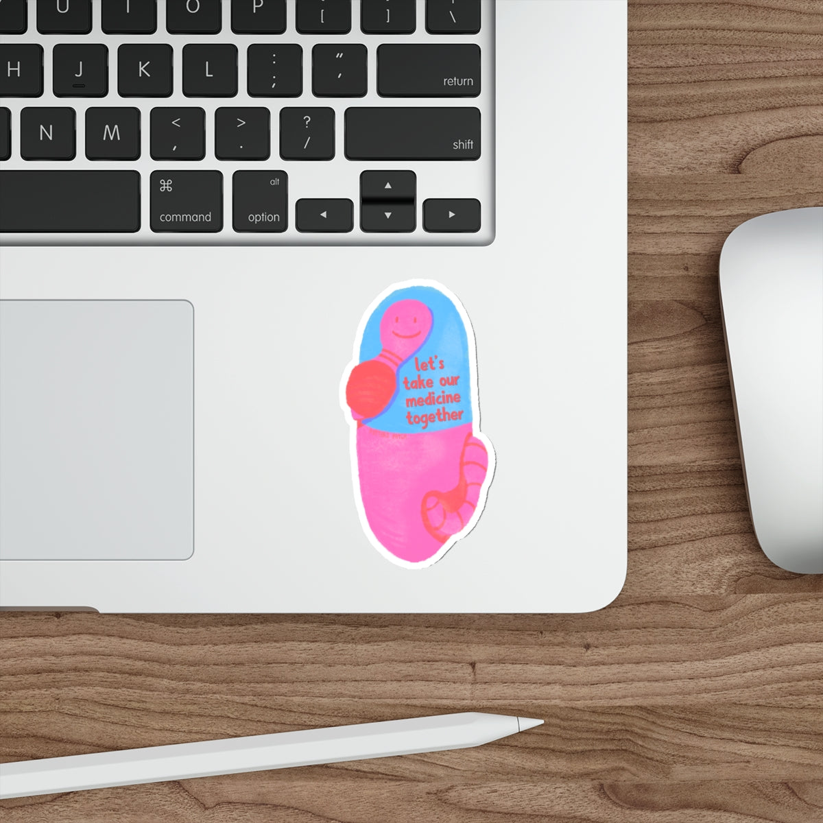 Cute Smiling Worm on Pink and Blue Pill Sticker  Medicine Reminder | Die-Cut Sticker