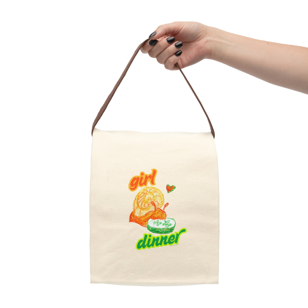 Canvas Lunch Bag — "Girl Dinner" Retro Cucumber Snail Illustration