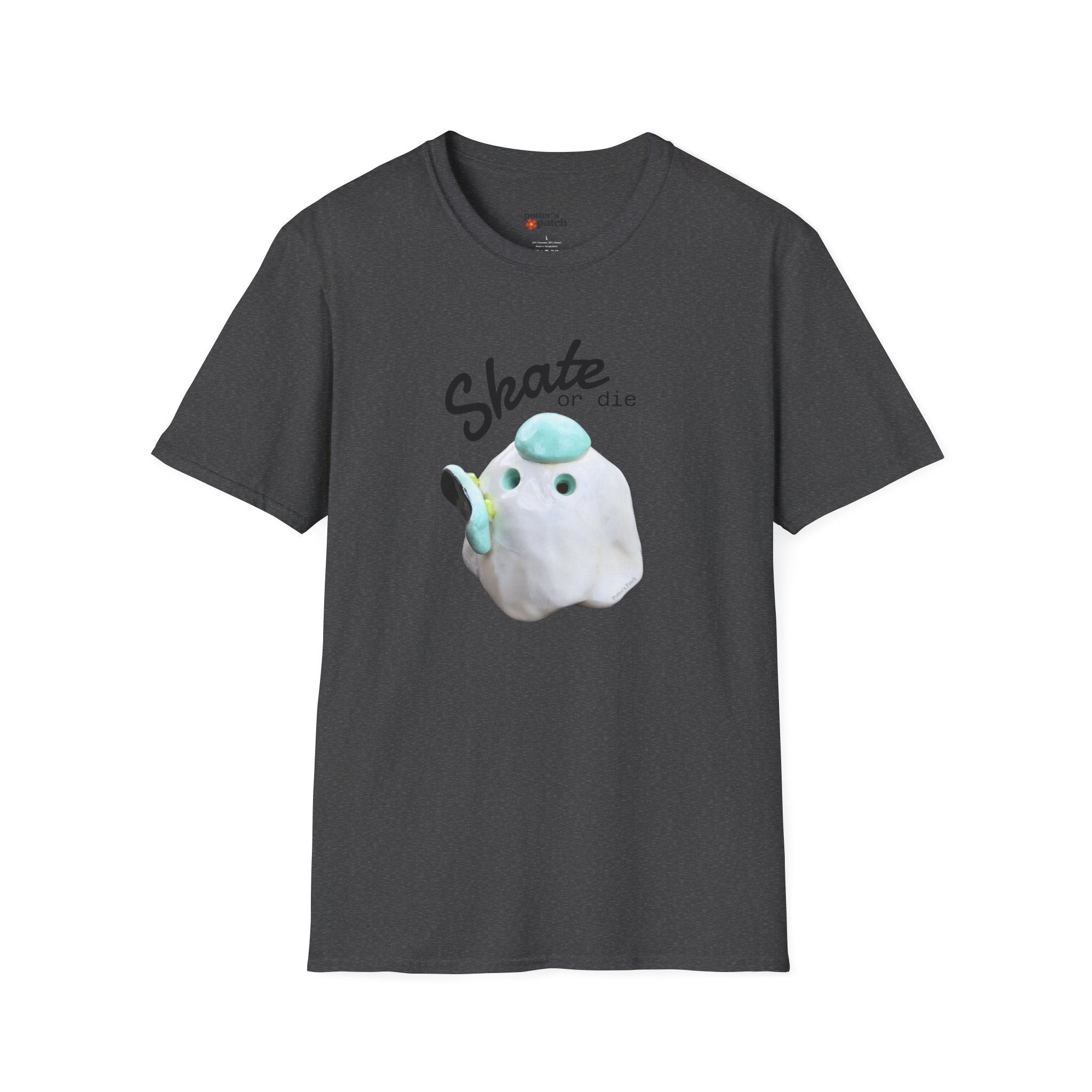 Skate or Die Ghost with Skateboard Deck T-Shirt | Skateboarder tee