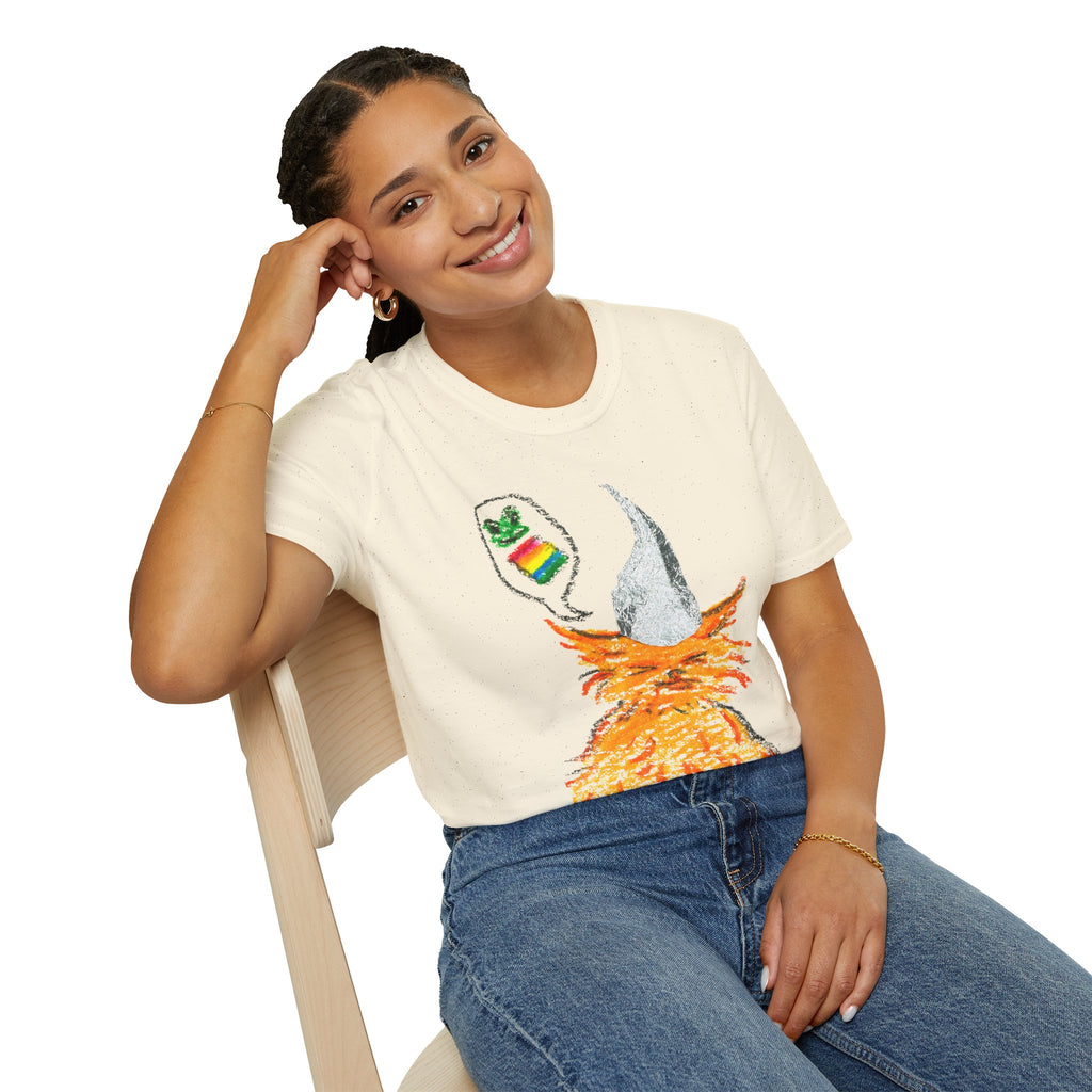 Orange Cat Conspiracy Theorist Hand Drawn Unisex Softstyle T-Shirt Frogs are Gay It's in the Water Funny Shirt