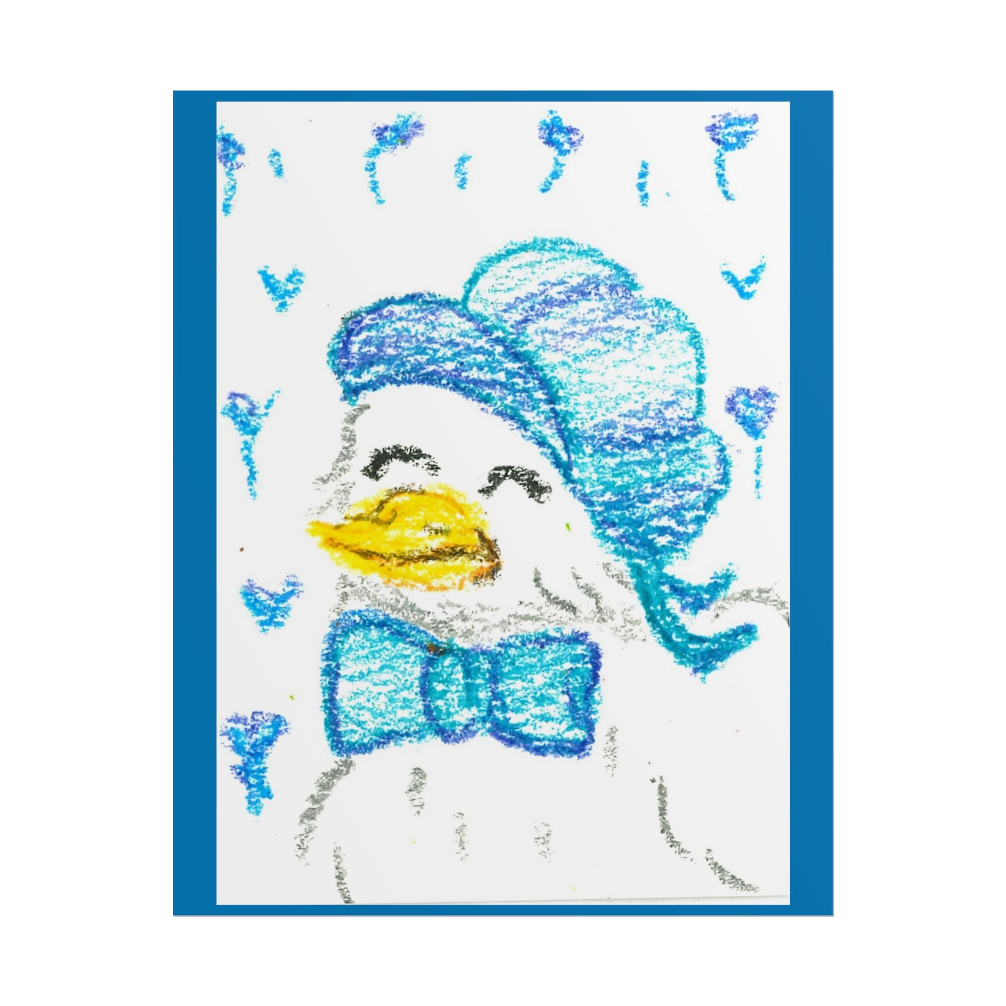 Blue Bow Duck Rolled Poster | Nursery Animal Art, Baby Room Decor