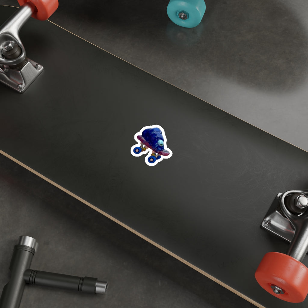 Die-Cut Sticker — Cute Blue Tardigrade on Skateboard (Whimsical Laptop Sticker)