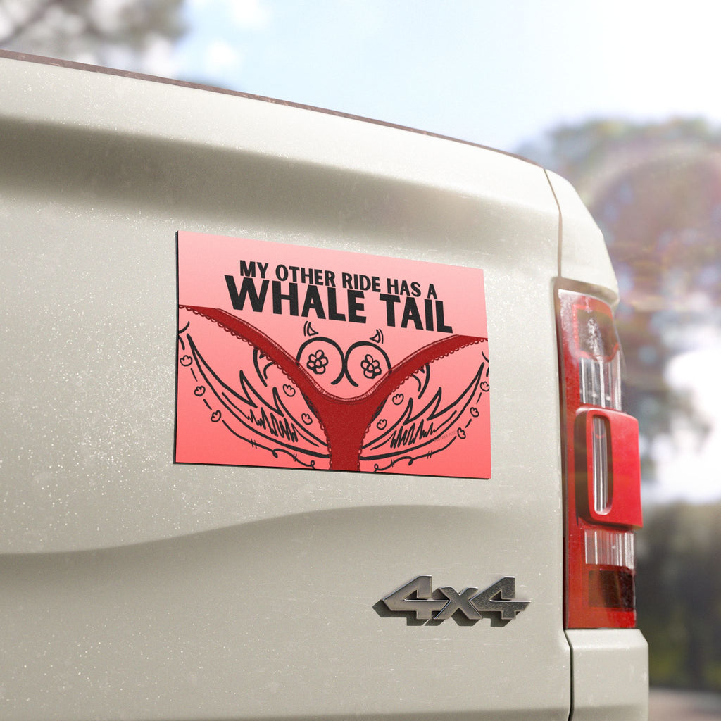 My Other Ride Has a Whale Tail car magnet | hand-drawn tramp stamp panty design