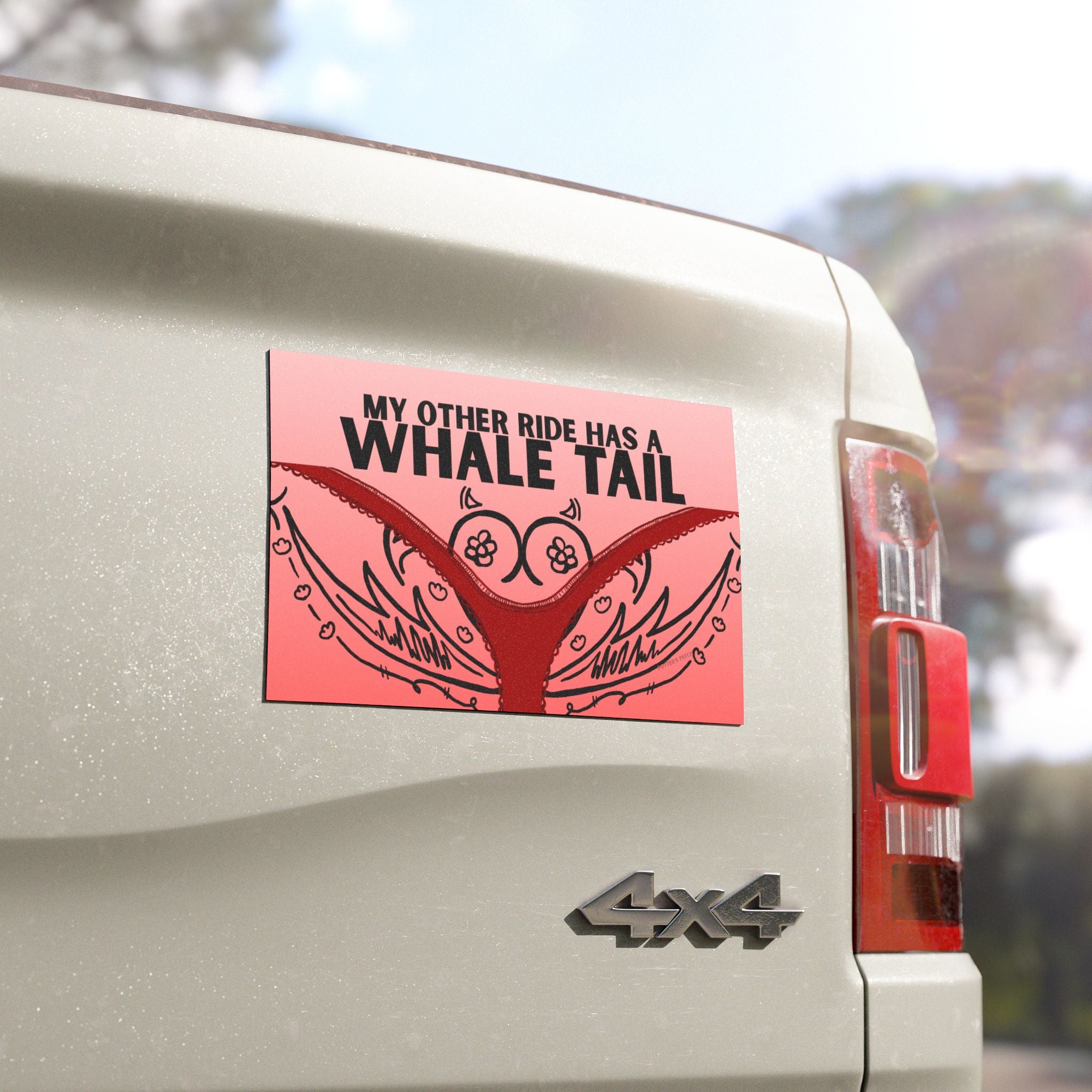 My Other Ride Has a Whale Tail car magnet | hand-drawn tramp stamp panty design