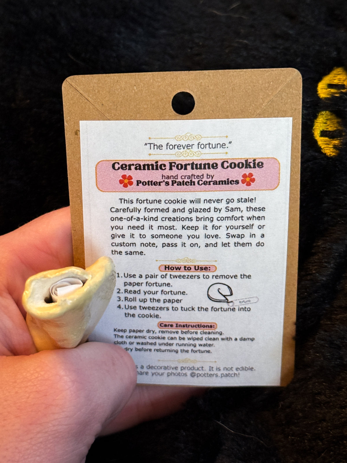 Handmade Ceramic Fortune Cookie with Paper Fortune