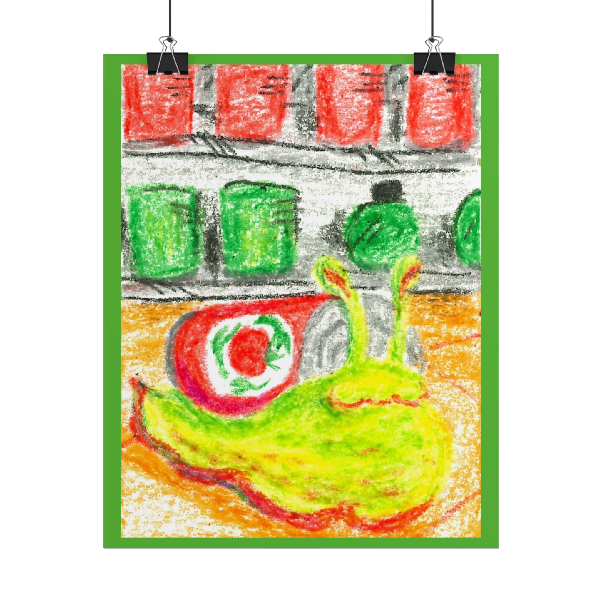 Cute Soup Snail Illustration Rolled Poster | Colorful Crayon Art 8" x 10"