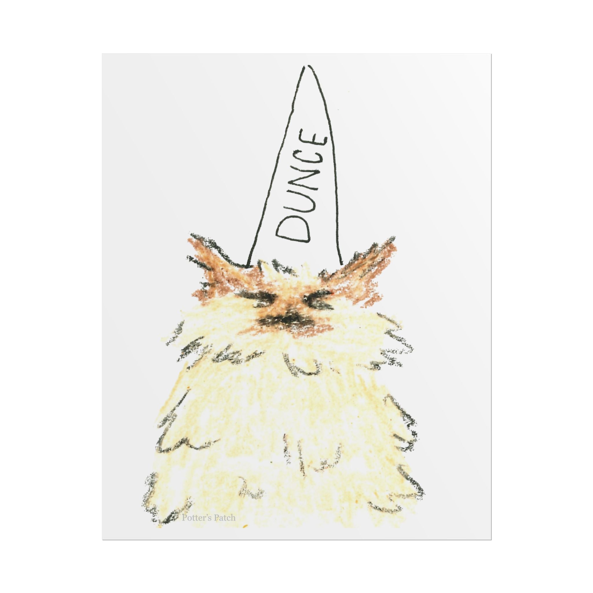 Dunce Cat Rolled Poster | Whimsical Hand-Drawn Illustration, Humorous Wall Art