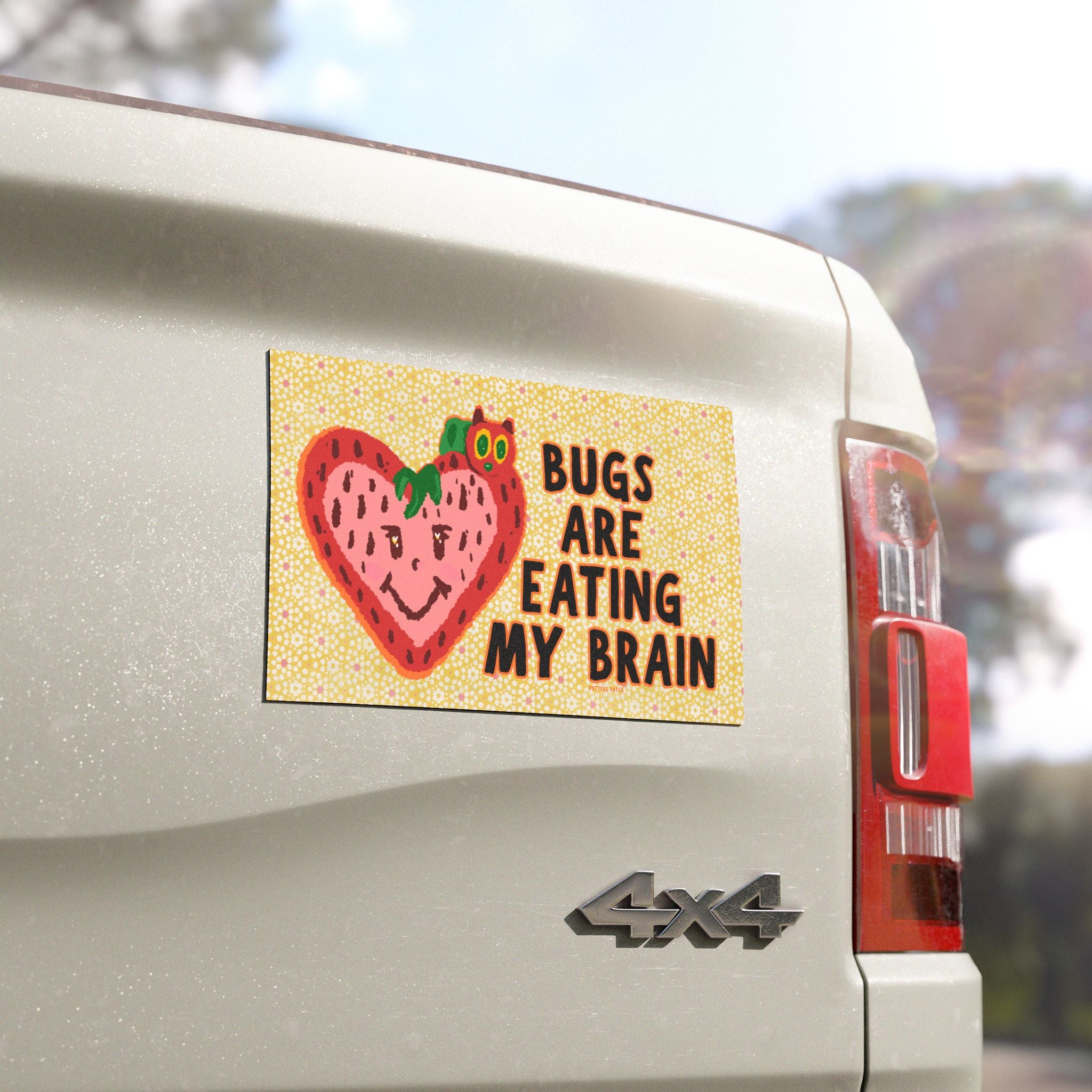 Cute Caterpillar on Smiling Strawberry Car Magnet | Bugs Are Eating My Brain
