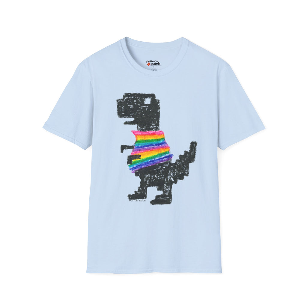 Rainbow Sweater Dinosaur T-Shirt Binary Back | Cute Dino Retro Graphic Tee