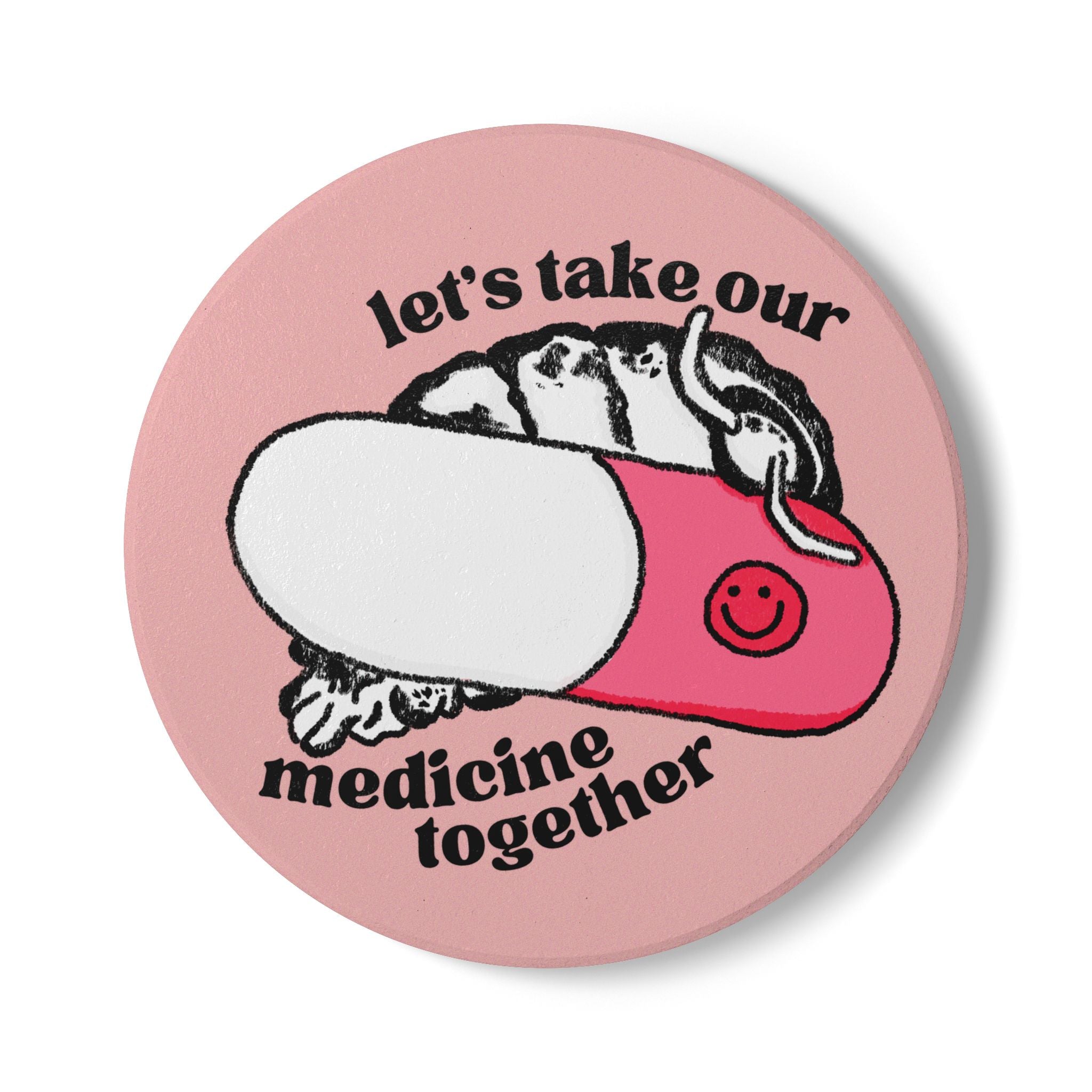 Isopod on a Pink Pill Ceramic Coaster | Bug Art Illustration